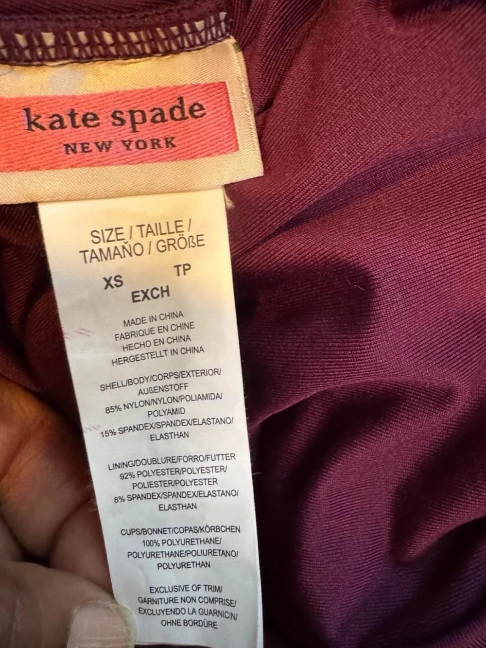 Kate Spade New York Burgundy Halter One Piece Swimsuit Gold Ring Belt
